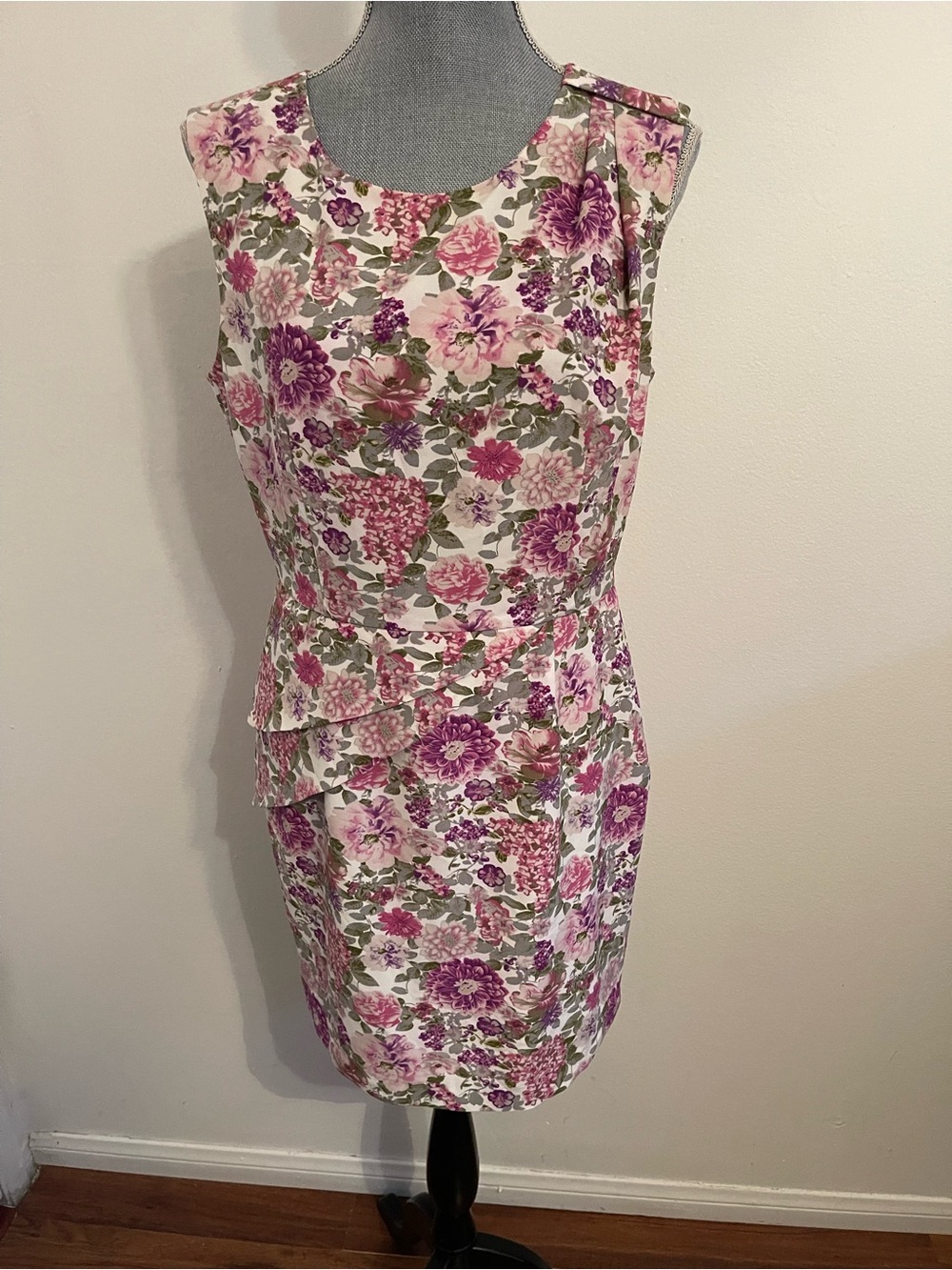 Forever 21 Floral Peplum Sheath Dress in Pink, Purple and Green